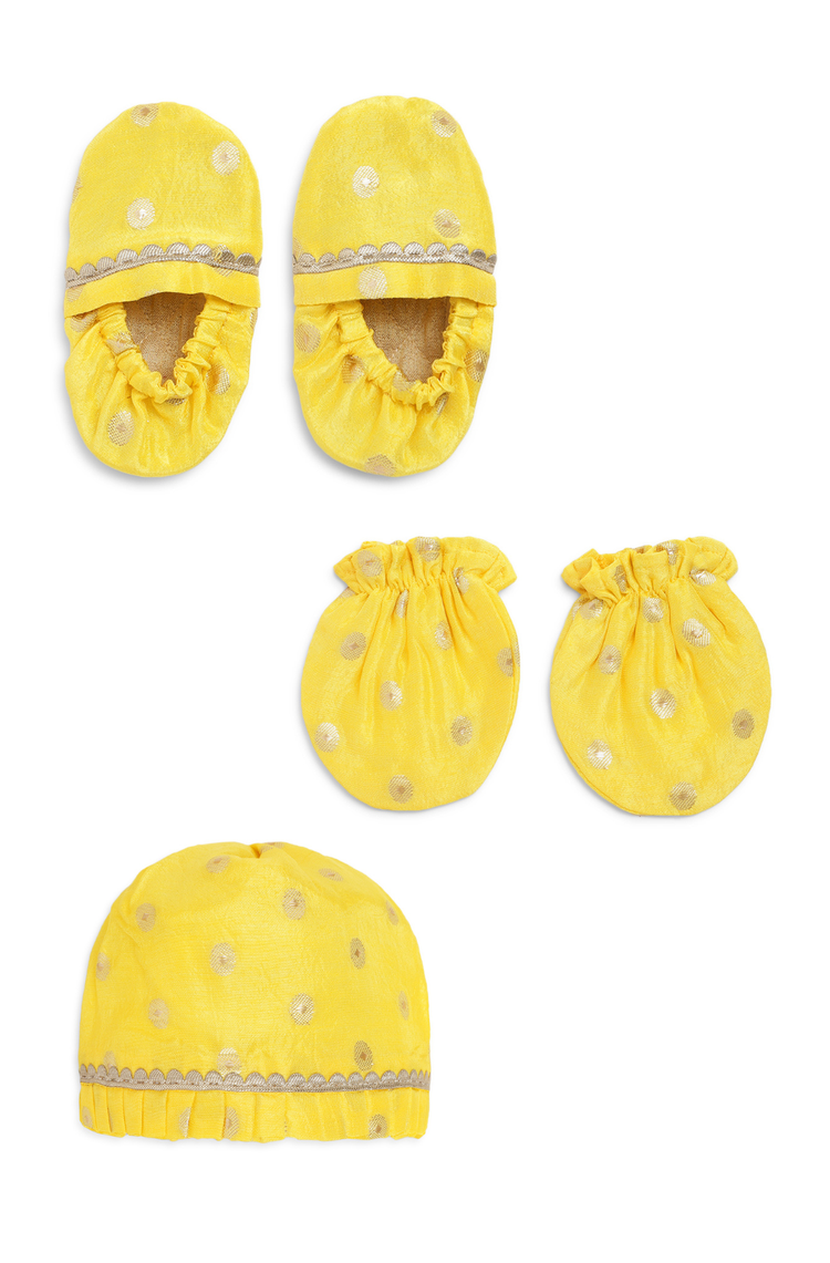 Baby Soft Brocade Booties Mittens And Cap Set