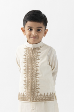 Shahi Embroidered Waistcoat- Cream