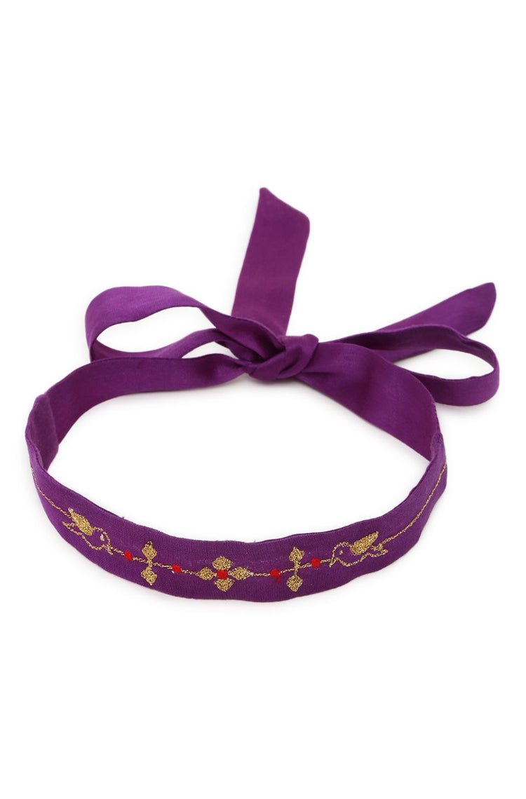 Bird Embroidery Headband - Purple