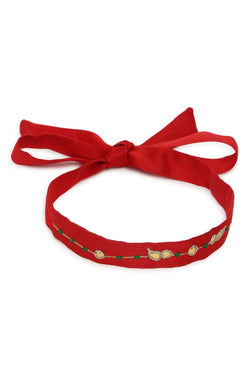 Bird Embroidery Headband - Red