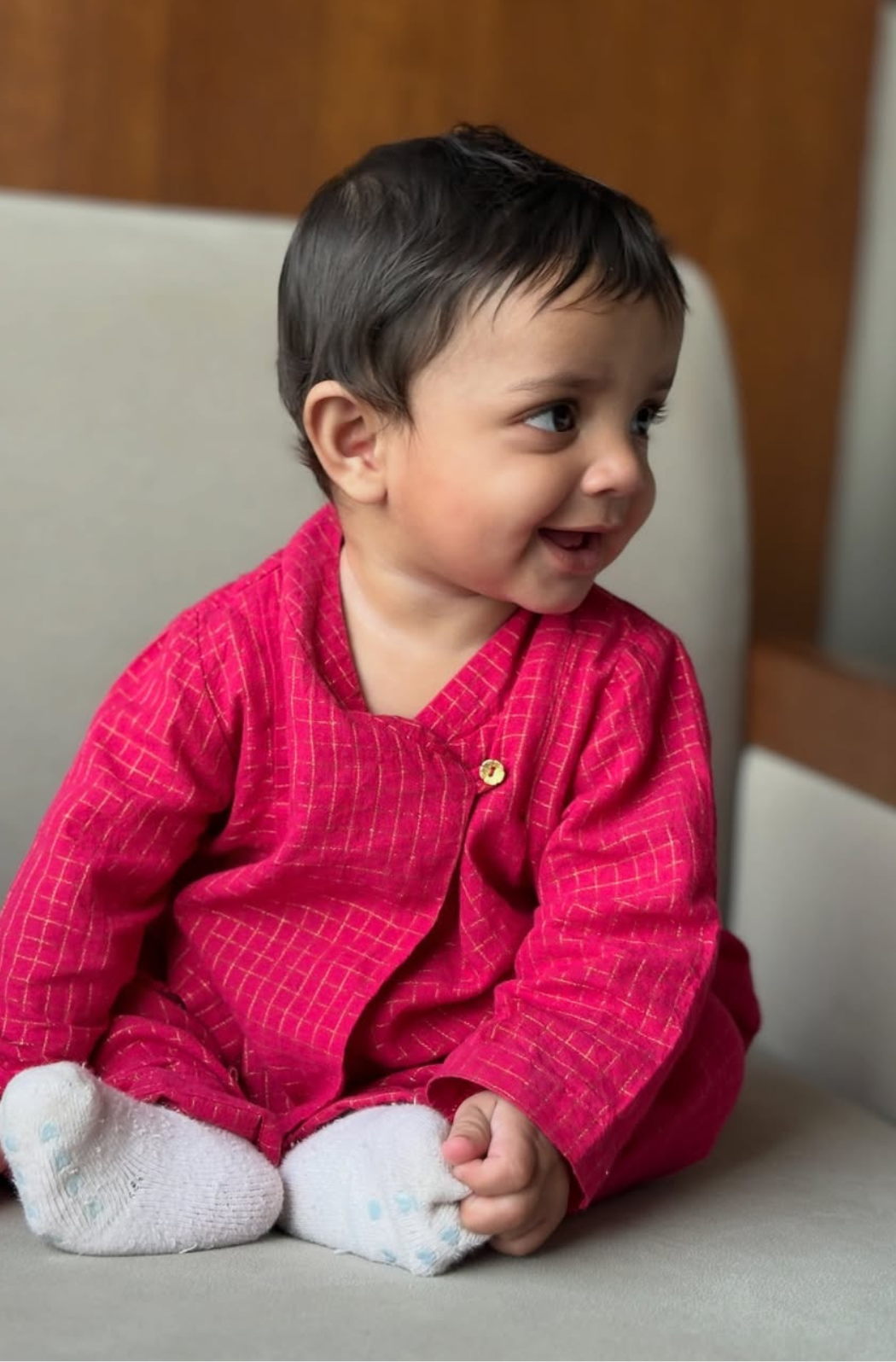 Charming Checks Jhabla Set -Pink