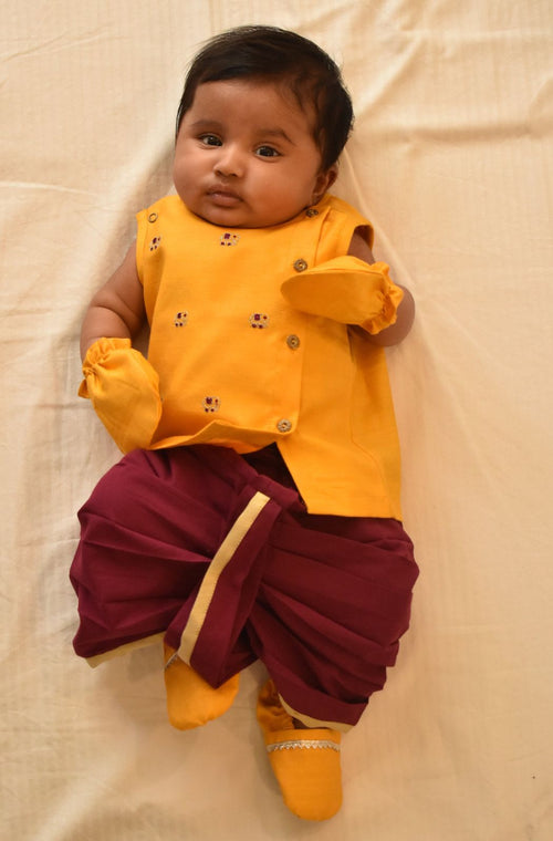 Baby Boy Dhoti Set Yellow Mini Elephant