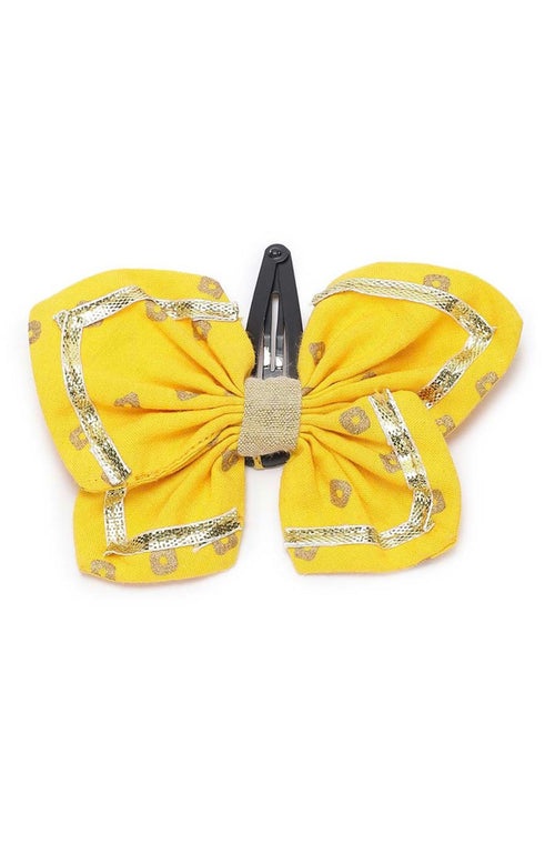 Printed Bandhani Butterfly Hairclip-Yellow