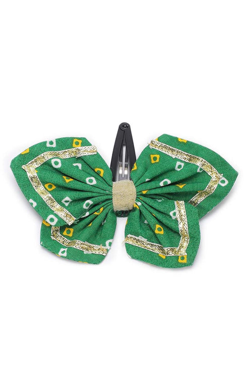 Printed Bandhani Butterfly Hairclip-Green