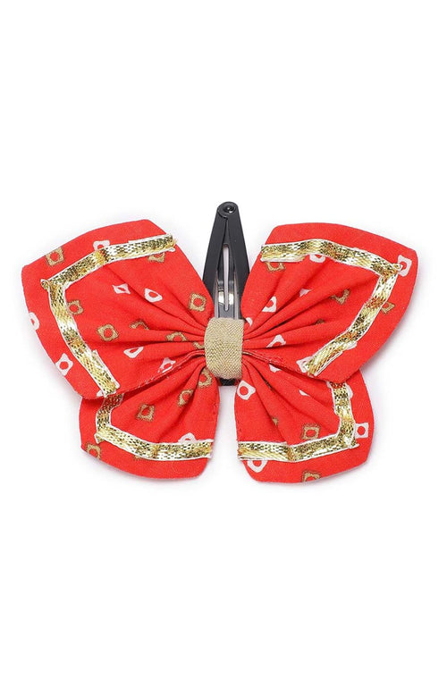 Printed Bandhani Butterfly Hairclip-Red