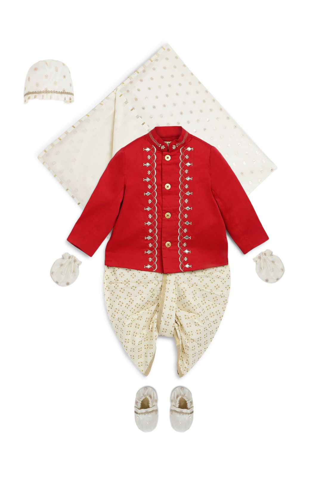 Baby Boy Fish Embroidery Jamna Set - Red