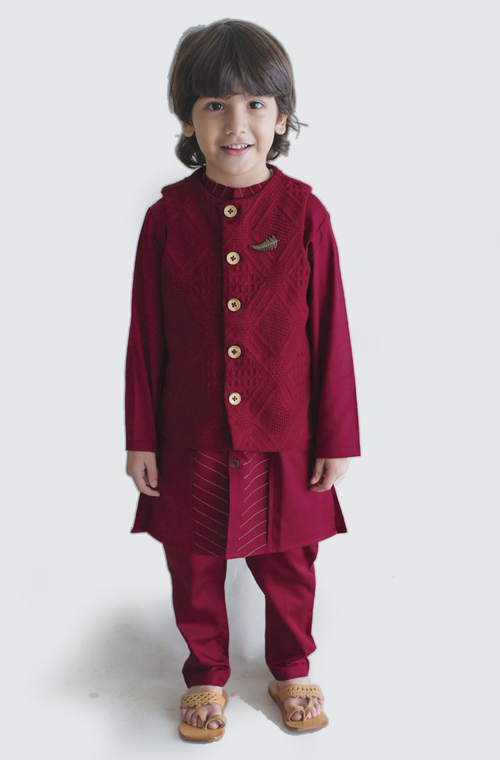 Boy 3 Pc Bundi Set - Maroon
