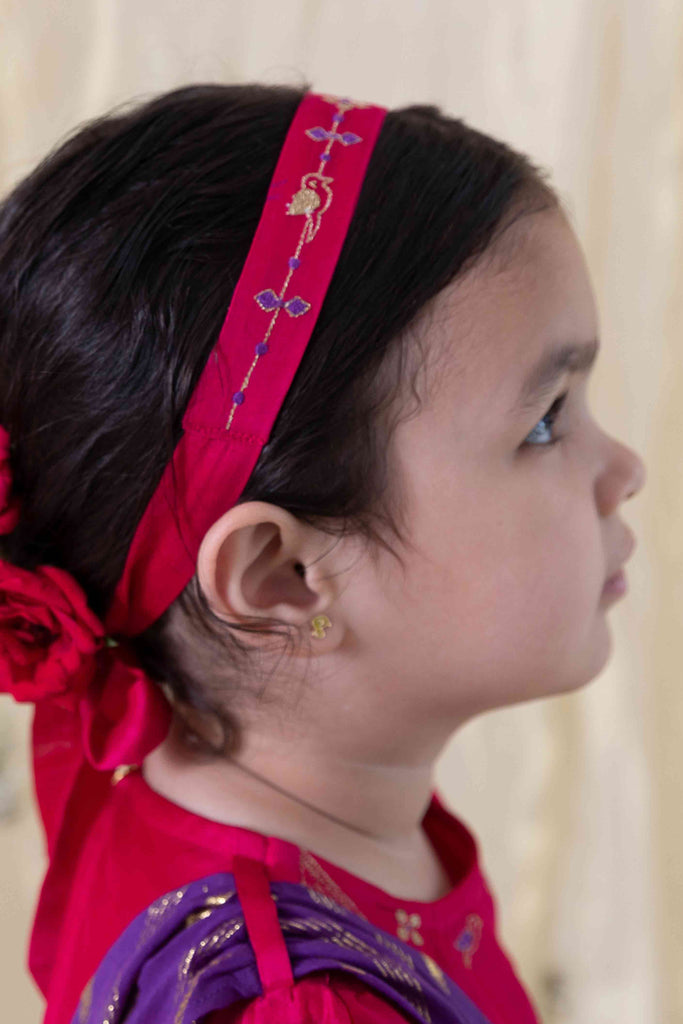 Baby Girl Bird Embroidery Headband - Pink