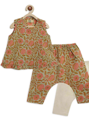 Girls Jhabla Floral Jaal Green by Tiber Taber Kids
