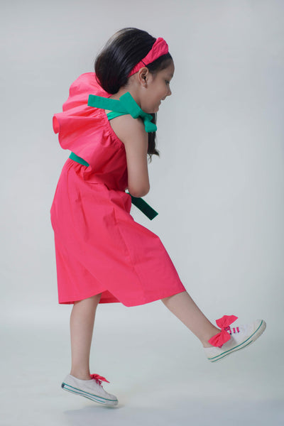 Shop Girls Solid Ruffle Dress-Pink by Tiber Taber Kids