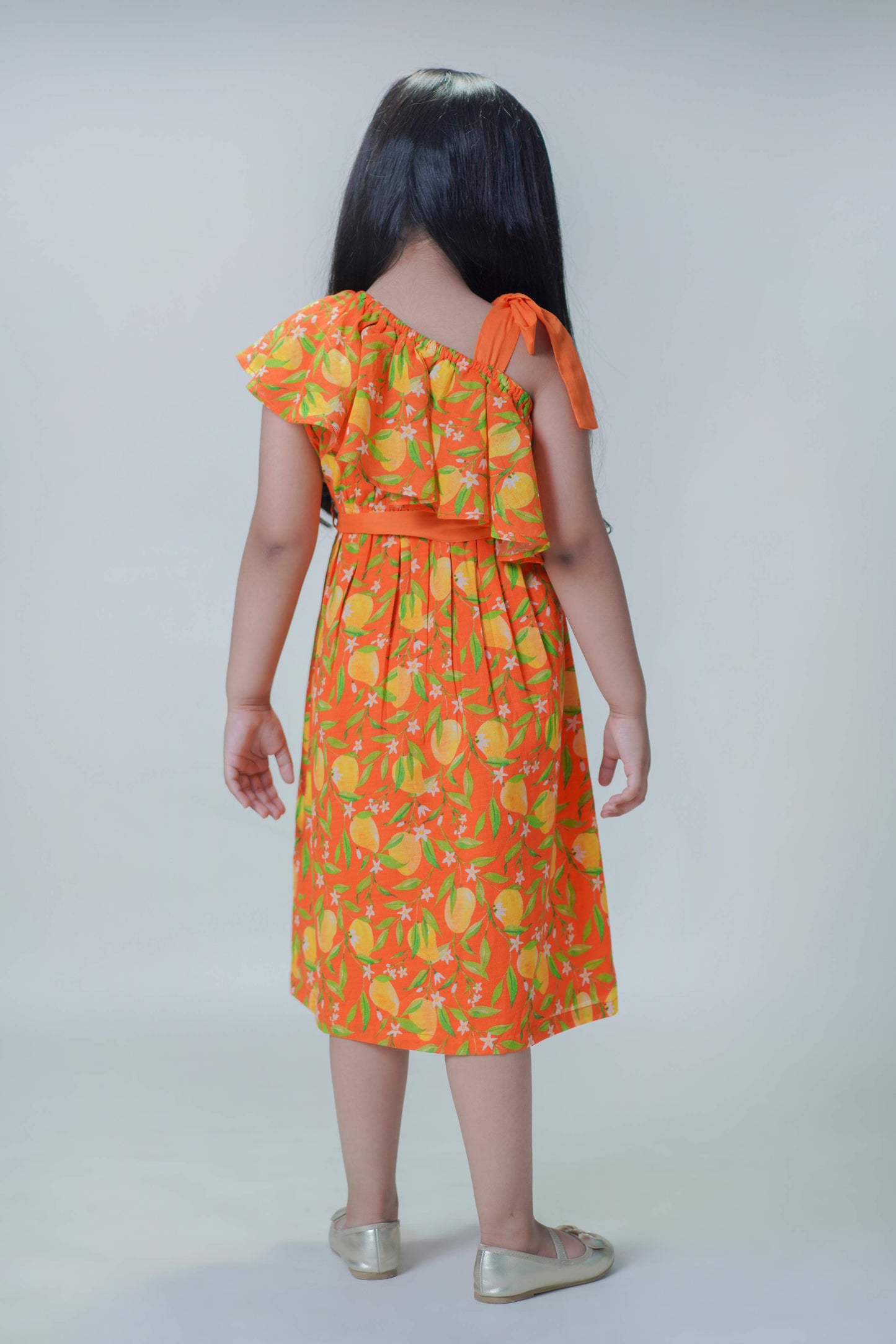 Shop Girls One Shoulder Dress-Orange by Tiber Taber Kids