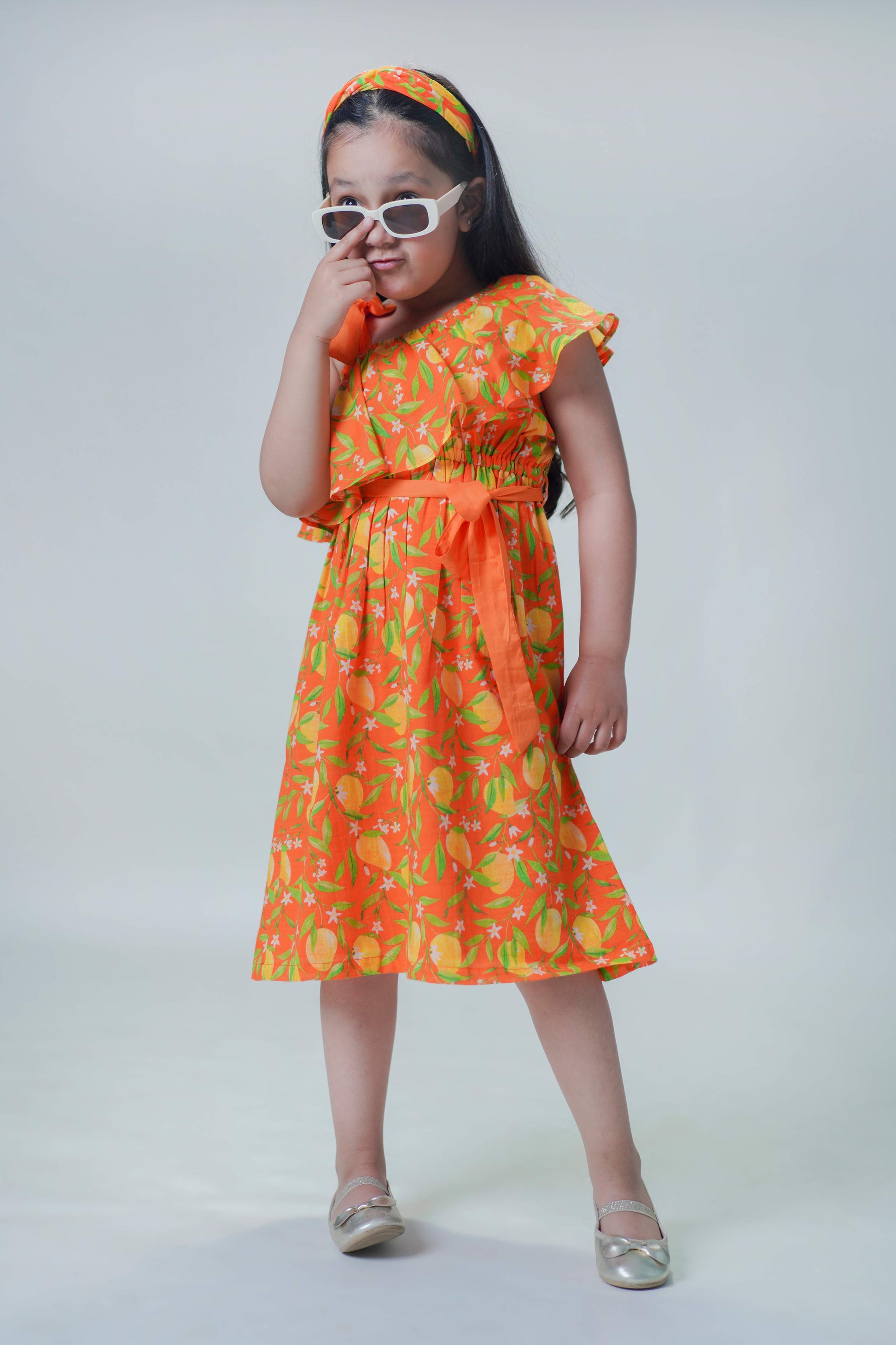Buy Girls One Shoulder Dress-Orange by Tiber Taber Kids
