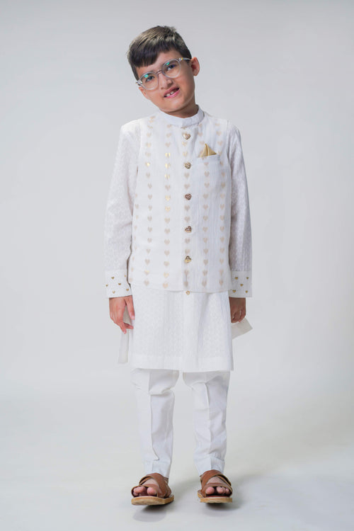 Boy 3 Pc Bundi Set Golden Heart-White by Tiber Taber Kids