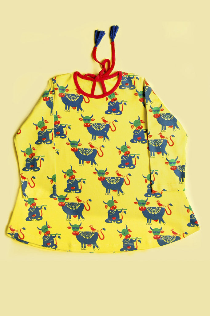 Buy Girl Yellow Cow Dress by Tiber Taber Kids