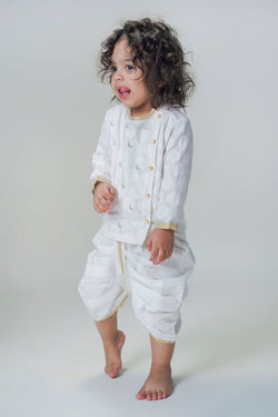 Baby Boy Chand Moon Dhoti Kurta Set-White by Tiber Taber Kids