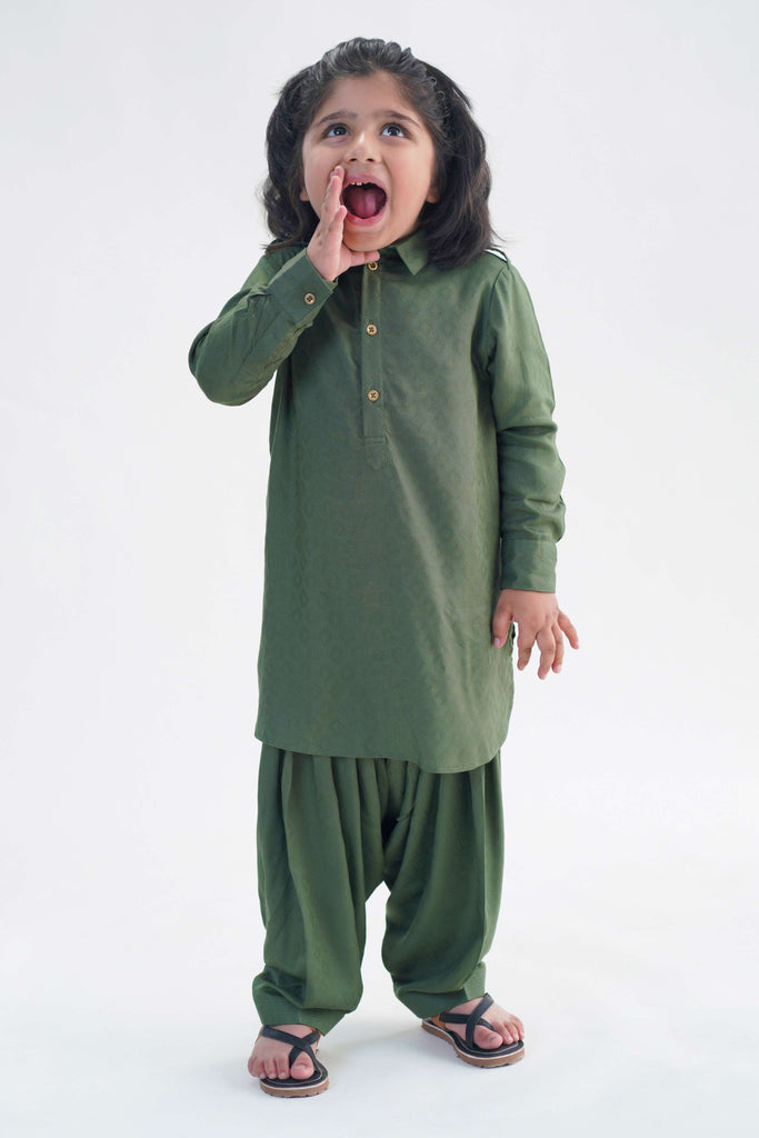 Boy Zigzag Pathani Set-Green by Tiber Taber Kids