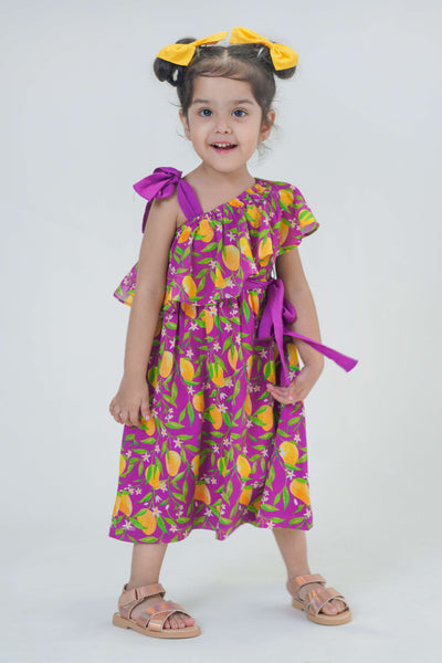 Girls One Shoulder Dress-Purple by Tiber Taber Kids