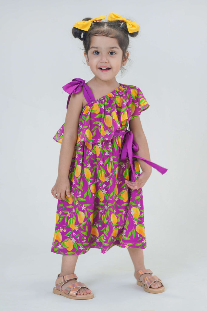 Girls One Shoulder Dress-Purple by Tiber Taber Kids