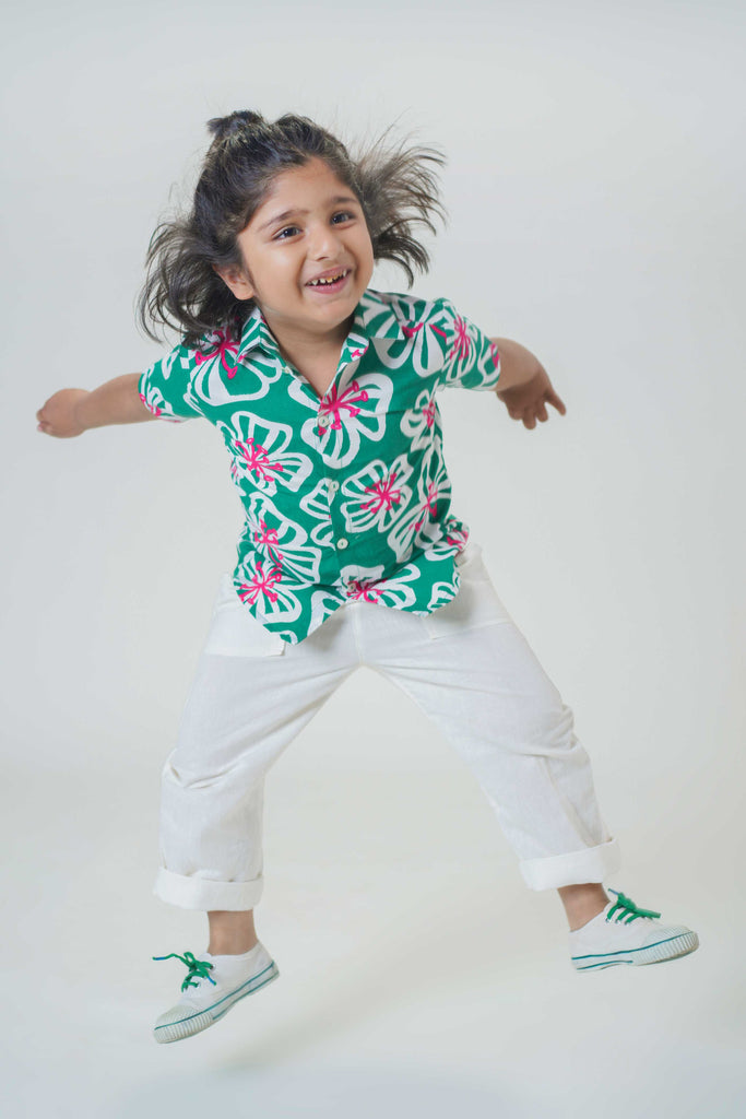 Boy Poppy Print Shirt-Green by Tiber Taber Kids