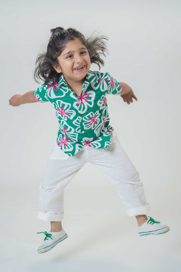 Boy Poppy Print Shirt-Green by Tiber Taber Kids