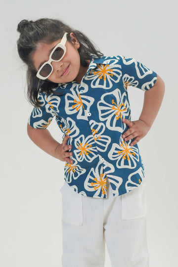 Boy Poppy Print Shirt-Blue by Tiber Taber Kids