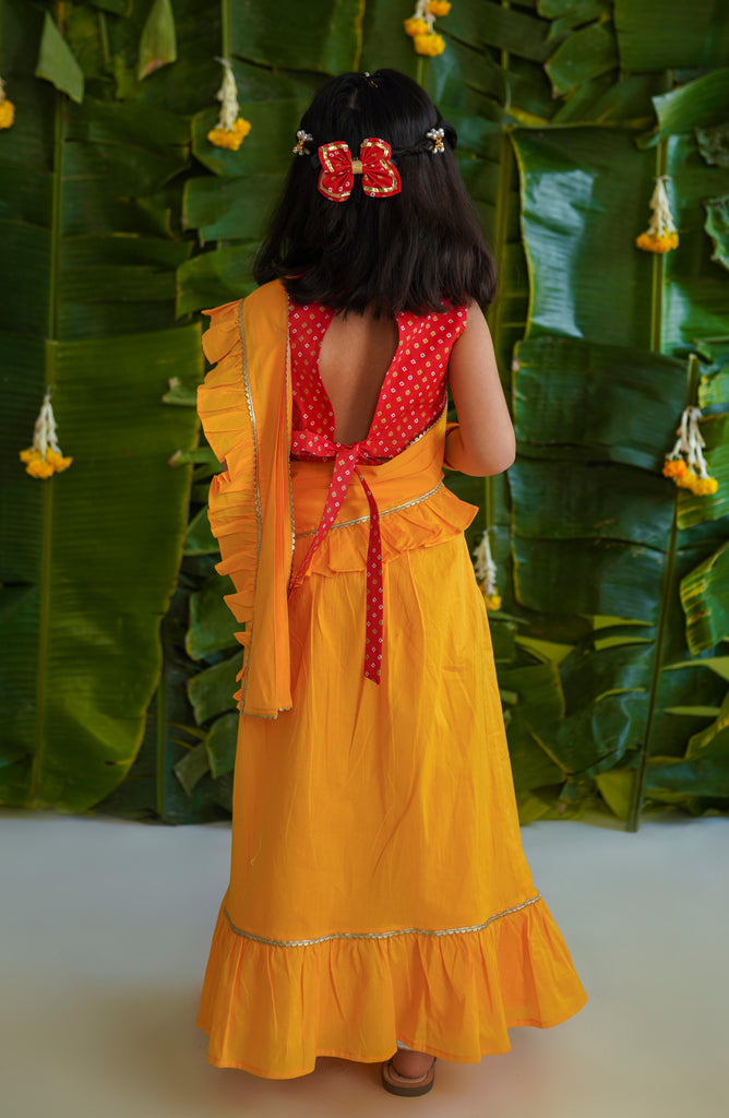 Buy Girls Ruffle Saree-Yellow by Tiber Taber Kids