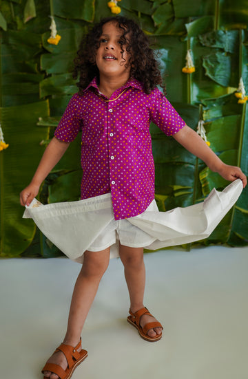 2 Pc Mundu Dhoti Shirt Set-Purple by Tiber Taber Kids