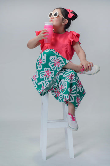 Girls Culottes Pant Ruffle Top Set-Green by Tiber Taber Kids