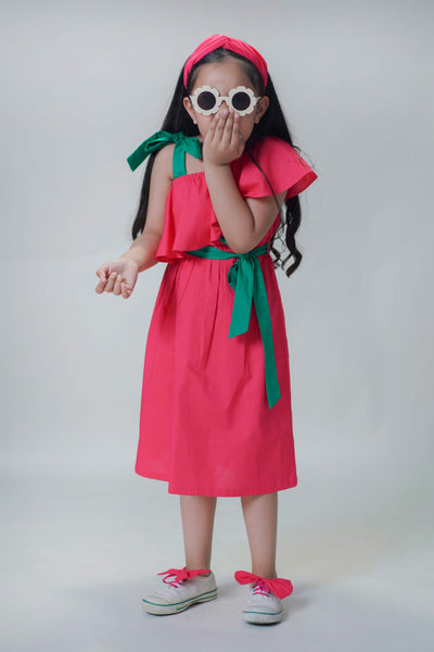 Buy Girls Solid Ruffle Dress-Pink by Tiber Taber Kids