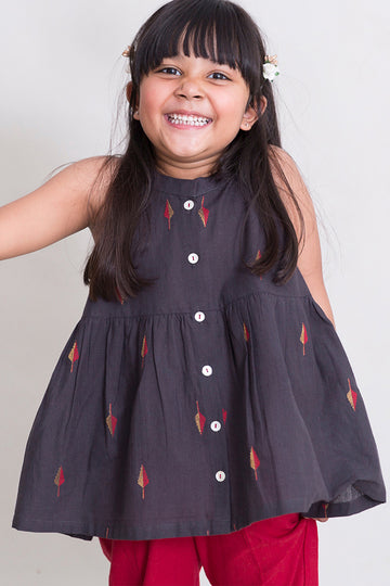 Girls Charcoal leaf Top Set by Tiber Taber Kids