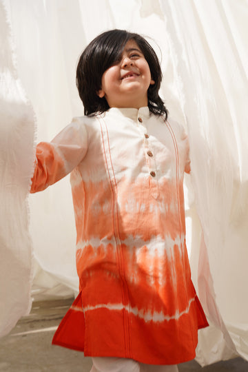 Boys Orange Shibori Kurta by Tiber Taber Kids
