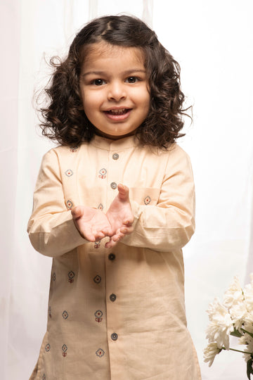 Boys Blue Embroidered Buti Dhoti Set by Tiber Taber Kids