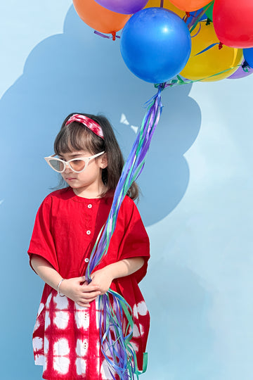 Girls Kaftan Dress Red Tie Dye Clamp by Tiber Taber Kids