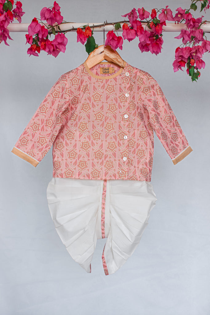 Baby Boy Dhoti Set Pink Floral Jaal by Tiber Taber Kids