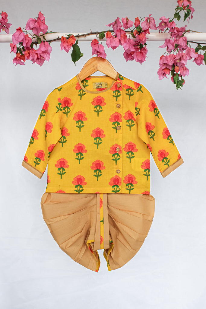 Baby Boy Dhoti Yellow Set Floral by Tiber Taber Kids