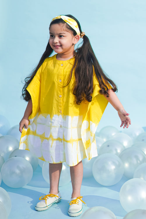 Girls Kaftan Dress Yellow Tie Dye Clamp by Tiber Taber Kids
