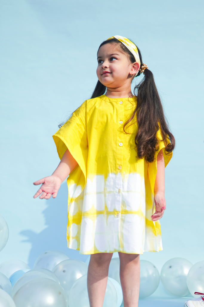 Buy Girls Kaftan Dress Yellow Tie Dye Clamp by Tiber Taber Kids