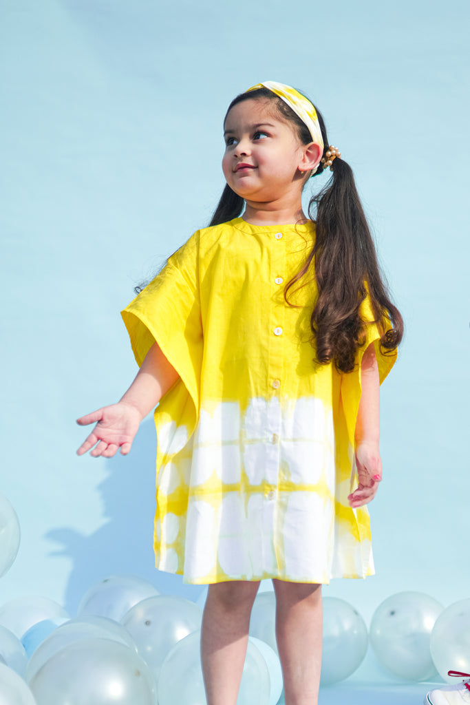 Buy Girls Kaftan Dress Yellow Tie Dye Clamp by Tiber Taber Kids
