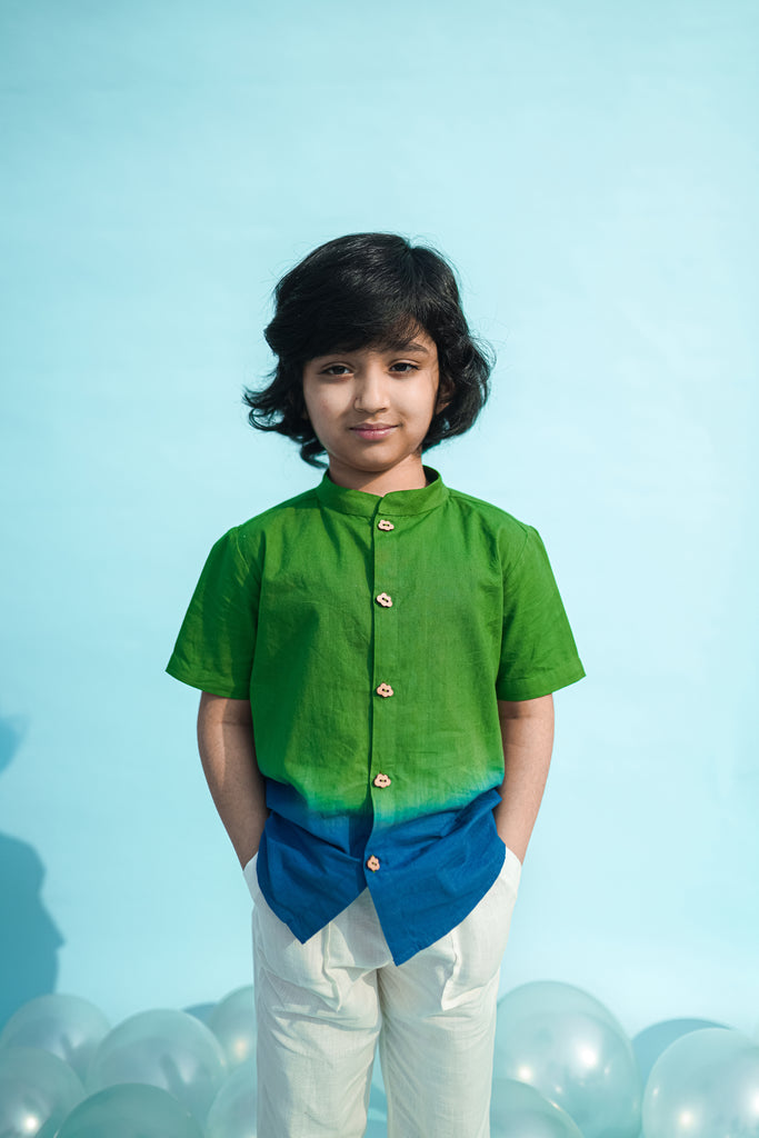 Boys Shirt Green Tie Dye Ombre by Tiber Taber Kids