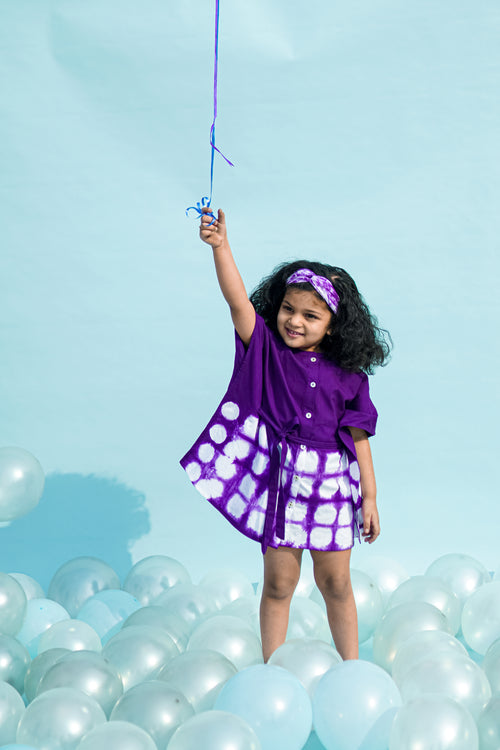 Girls Kaftan Dress Purple Tie Dye Clamp by Tiber Taber Kids
