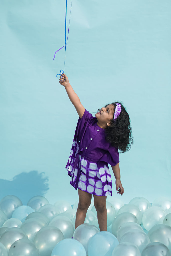Buy Girls Kaftan Dress Purple Tie Dye Clamp by Tiber Taber Kids