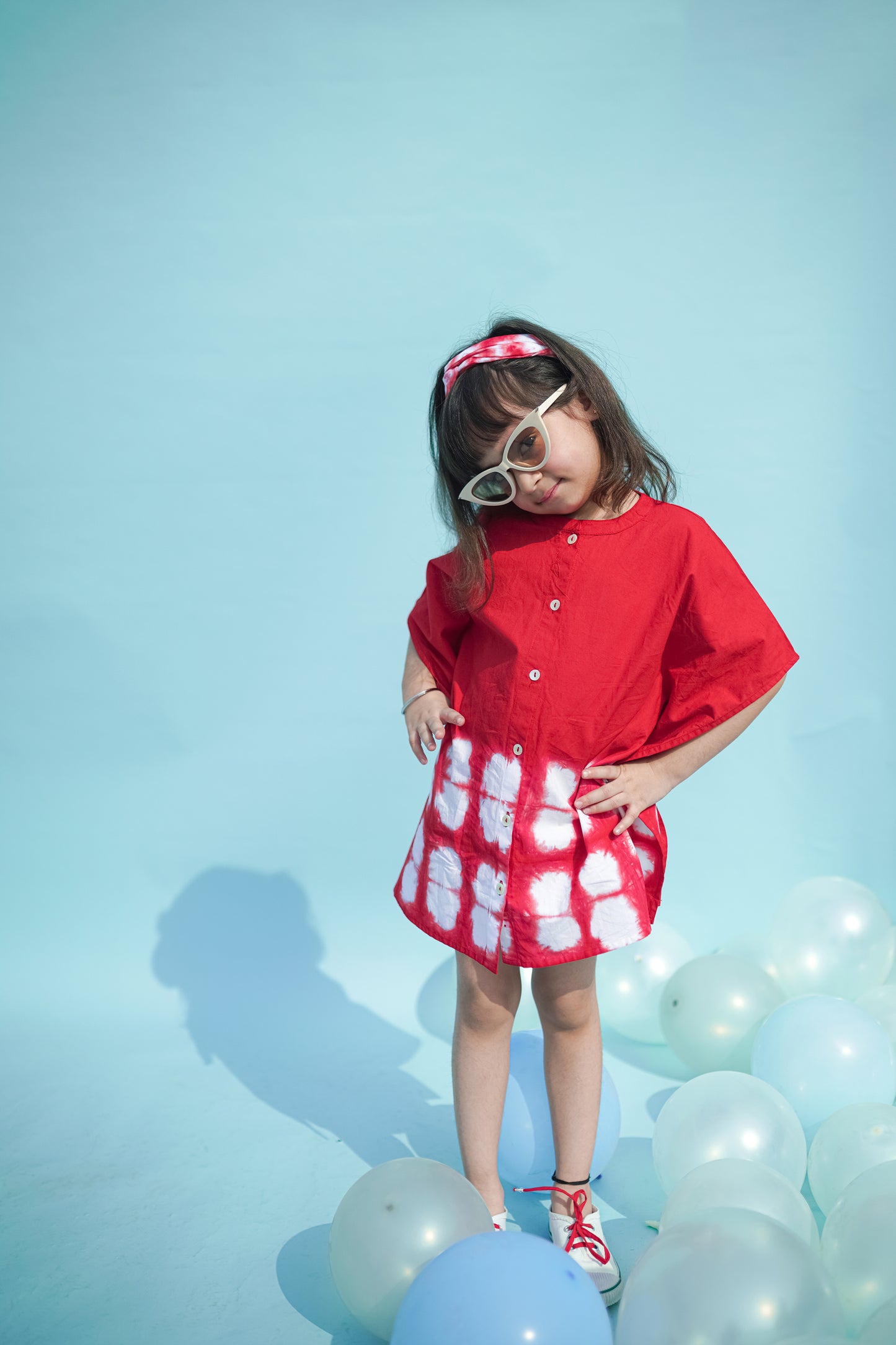Buy Girls Kaftan Dress Red Tie Dye Clamp by Tiber Taber Kids