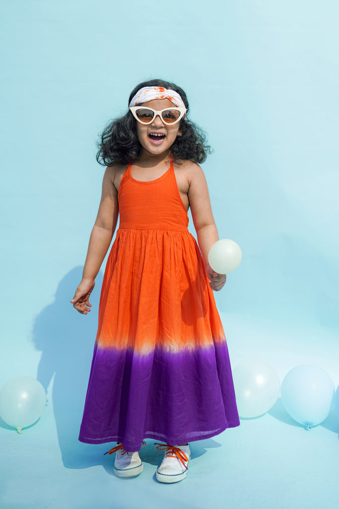 Girls Maxi Dress Orange Tie Dye Ombre by Tiber Taber Kids