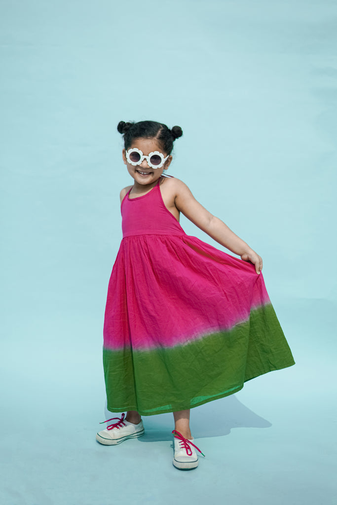 Girls Maxi Dress Pink Tie Dye Ombre by Tiber Taber Kids