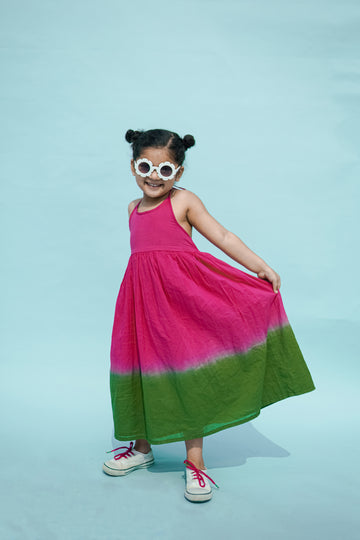 Girls Maxi Dress Pink Tie Dye Ombre by Tiber Taber Kids