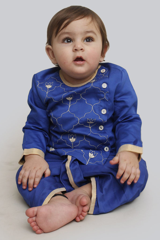 Baby Boy Blue Jaal Dhoti Set by Tiber Taber Kids