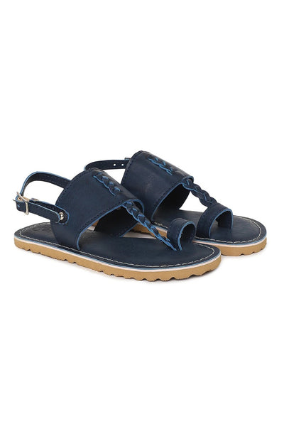 Shop Boy Blue Braid Kohlapuri Sandal by Tiber Taber Kids