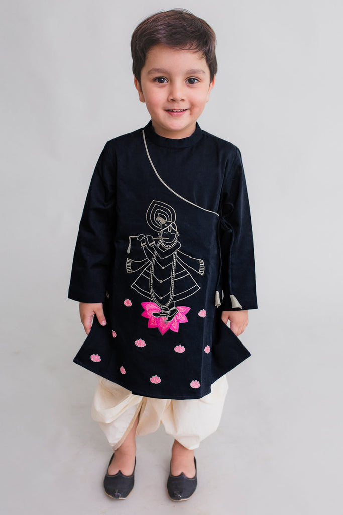 Boy Blue Krishna Murli Kurta Dhoti Set by Tiber Taber Kids