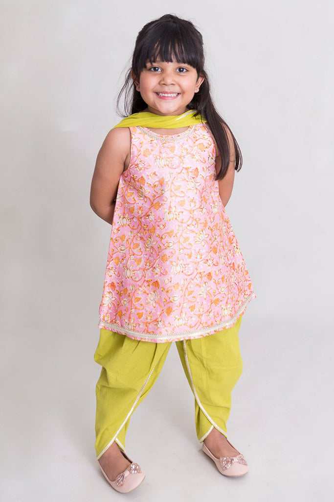 Girls Pink Lotus Print Suit Set by Tiber Taber Kids