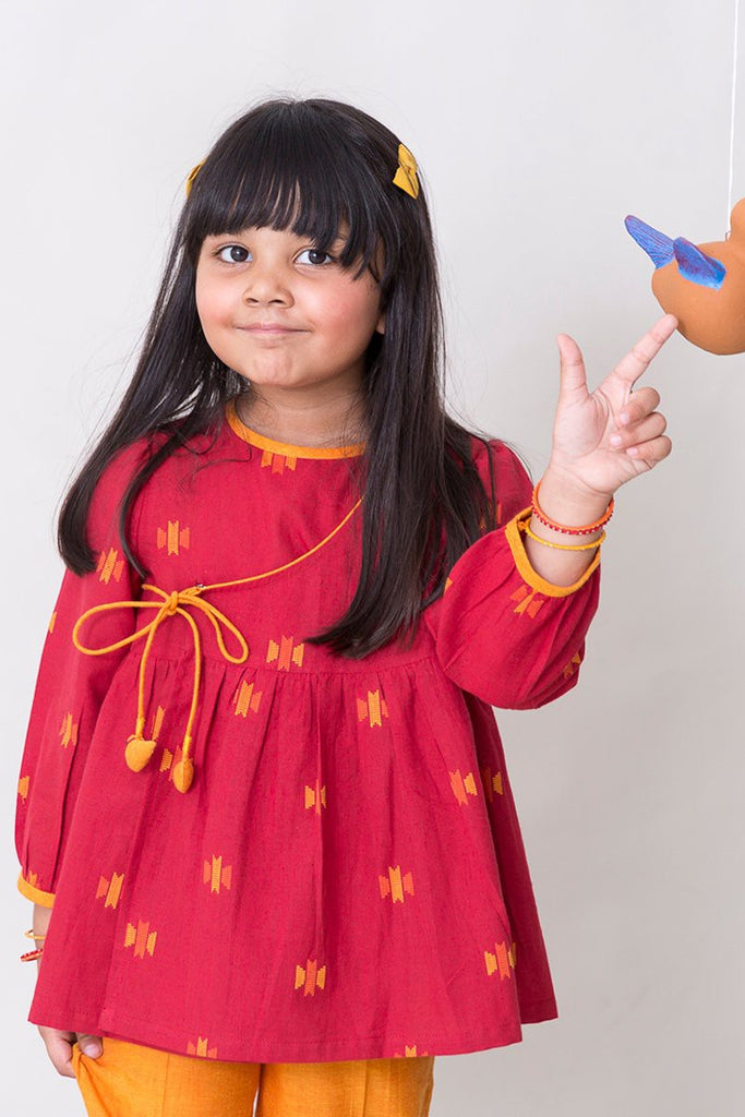 Girls Maroon Pixel Angrakha Set by Tiber Taber Kids